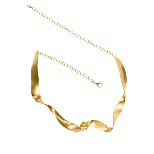 Gold plated choker necklace with a double-layered design.