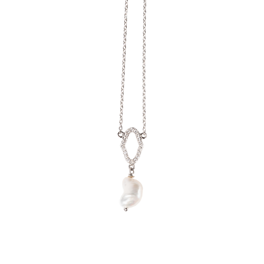 Necklace with a pearl pendant on a white background