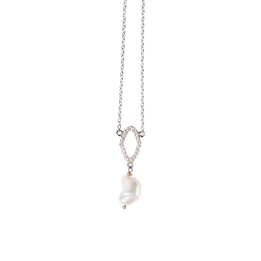 Necklace with a pearl pendant on a white background