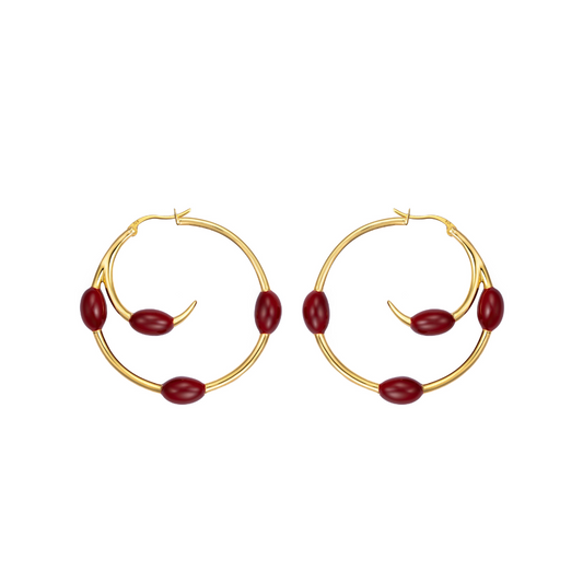 Gold-plated Athena hoop earrings with maroon enamel finish