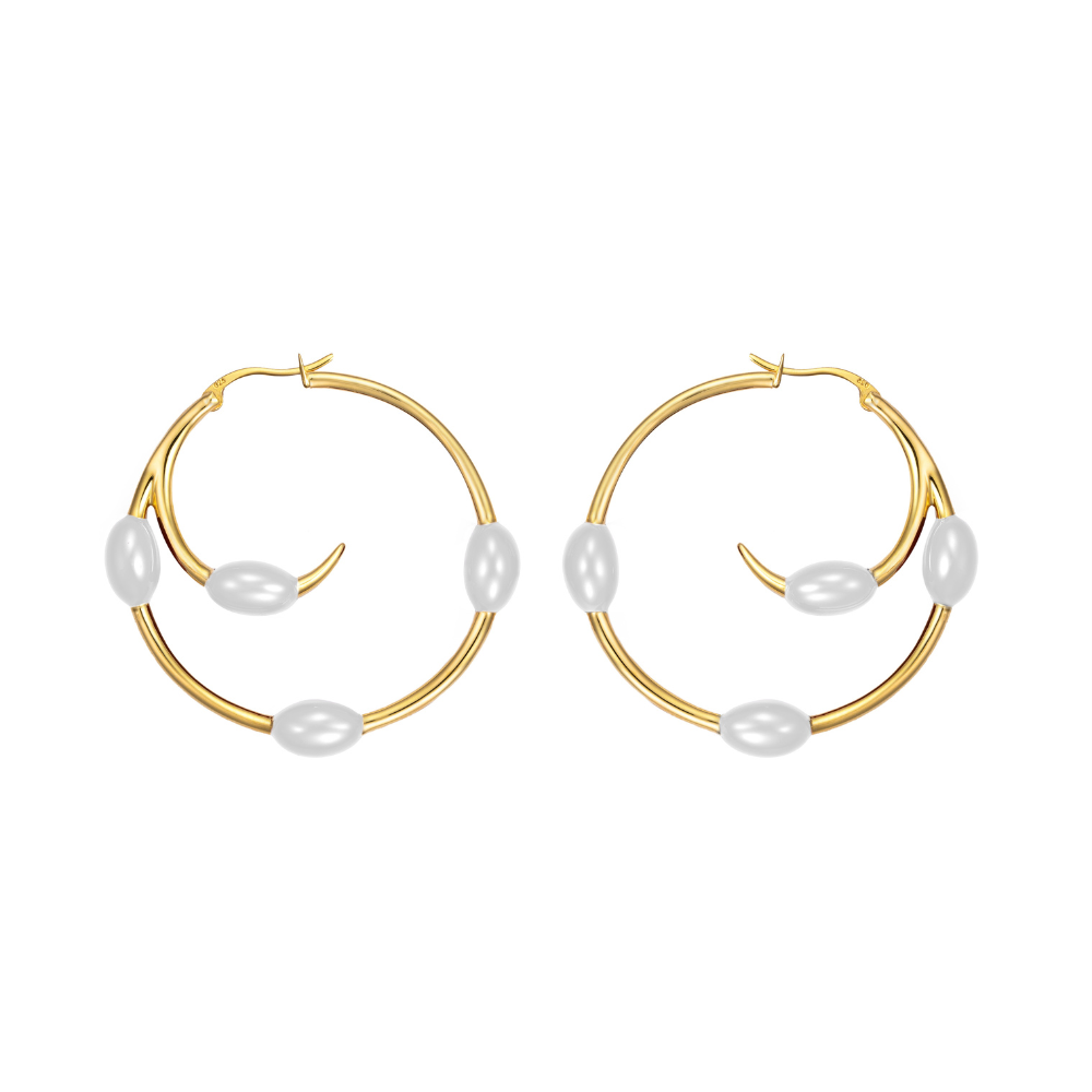 Gold-plated Athena hoop earrings with white enamel finish