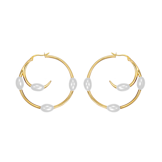 Gold-plated Athena hoop earrings with white enamel finish