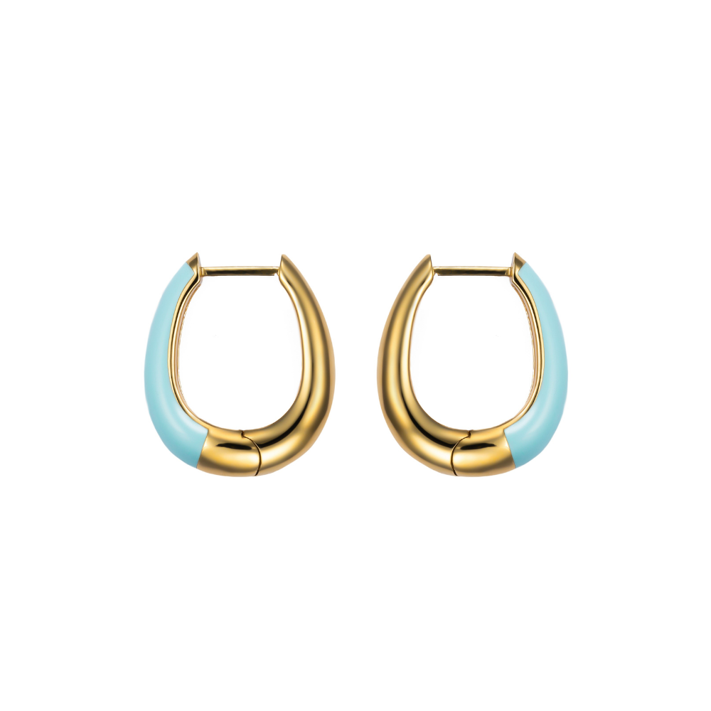 Gold-plated Luna chunky hoop earrings with baby blue enamel detailing