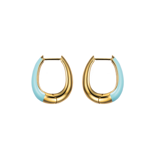 Gold-plated Luna chunky hoop earrings with baby blue enamel detailing