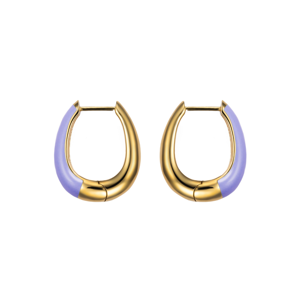 Gold-plated Luna chunky hoop earrings with lavender enamel finish