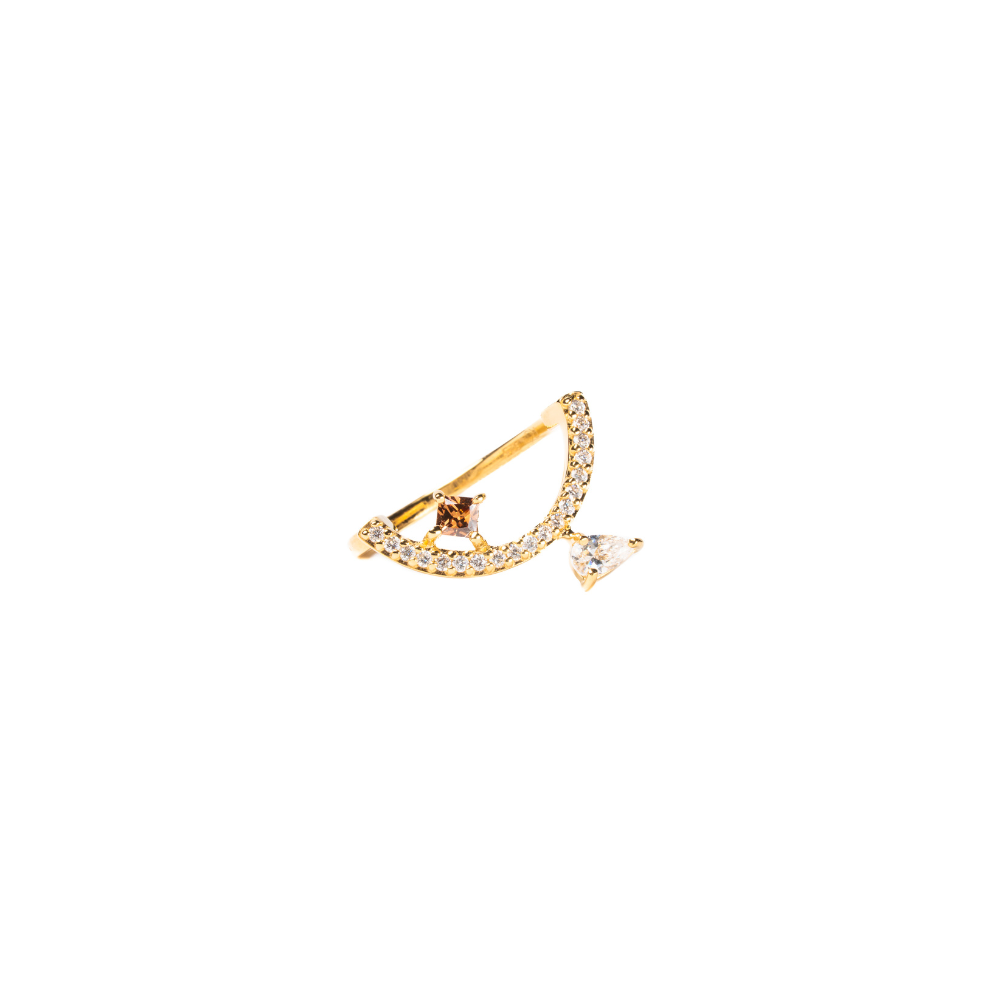 Gold ring with small diamond on a white background