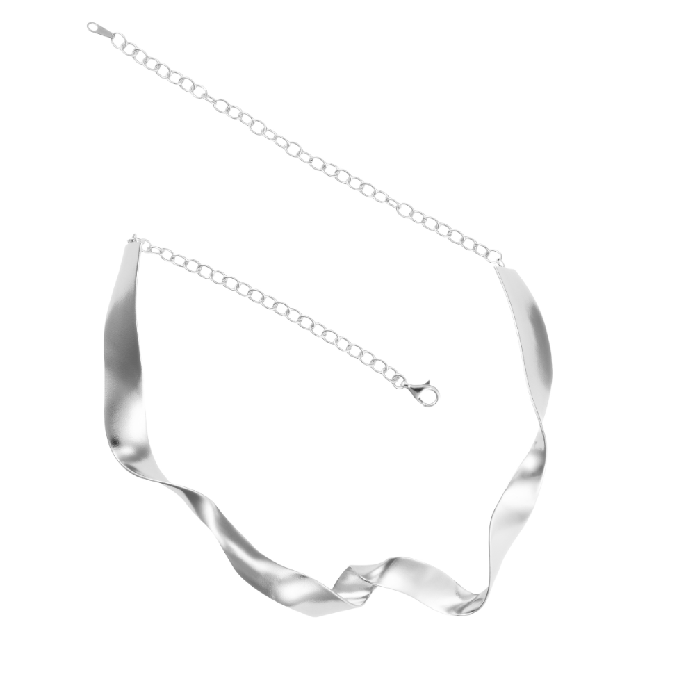 A sterling silver choker necklace with a metallic finish, featuring a linked chain design.