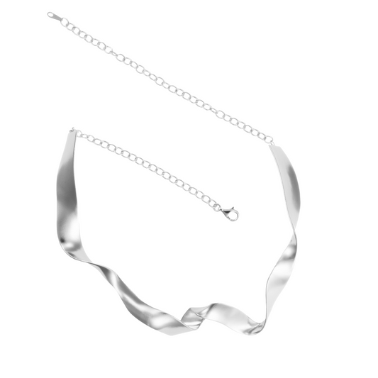 A sterling silver choker necklace with a metallic finish, featuring a linked chain design.