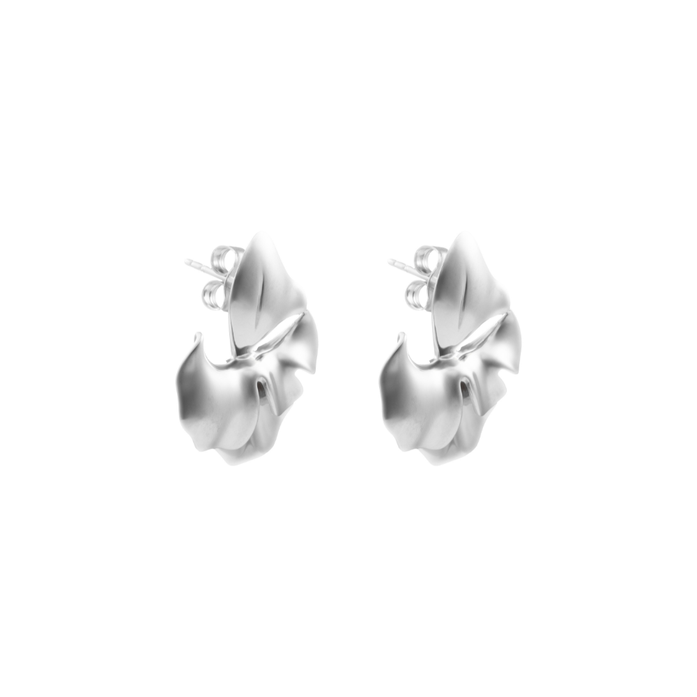 Side view of Sophie sterling silver leaf earrings showing detailed leaf texture and polished finish