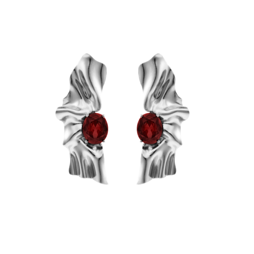 Sterling silver Victoria earrings with deep red cubic zirconia garnet stones