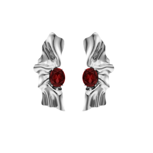 Sterling silver Victoria earrings with deep red cubic zirconia garnet stones