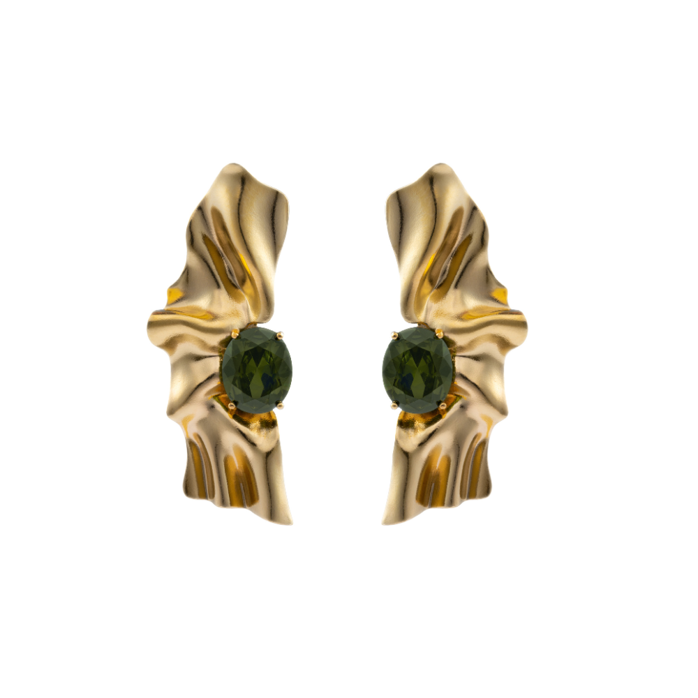Gold-plated Victoria earrings in 925 sterling silver with olive green cubic zirconia stones
