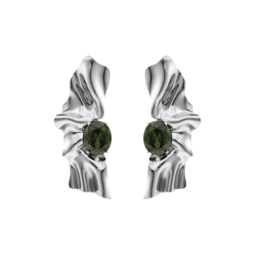 Sterling silver Victoria earrings with olive green cubic zirconia stones