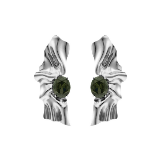 Sterling silver Victoria earrings with olive green cubic zirconia stones