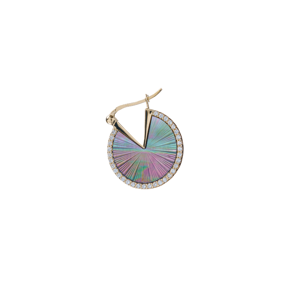 Gold-plated Audrey earrings with white cubic zirconia stones and black mother-of-pearl stone
